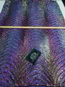 Sequins in Lines - Purple / Gold - Iridescent 4 Way Stretch Two Tone Color Design Sequins Fabric