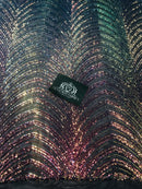 Sequins in Lines - Rainbow - Iridescent 4 Way Stretch Two Tone Color Design Sequins Fabric