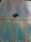 Sequins in Lines - Aqua - Iridescent 4 Way Stretch Two Tone Color Design Sequins Fabric