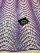 Sequins in Lines - Lilac / Aqua - Iridescent 4 Way Stretch Two Tone Design Sequins Fabric