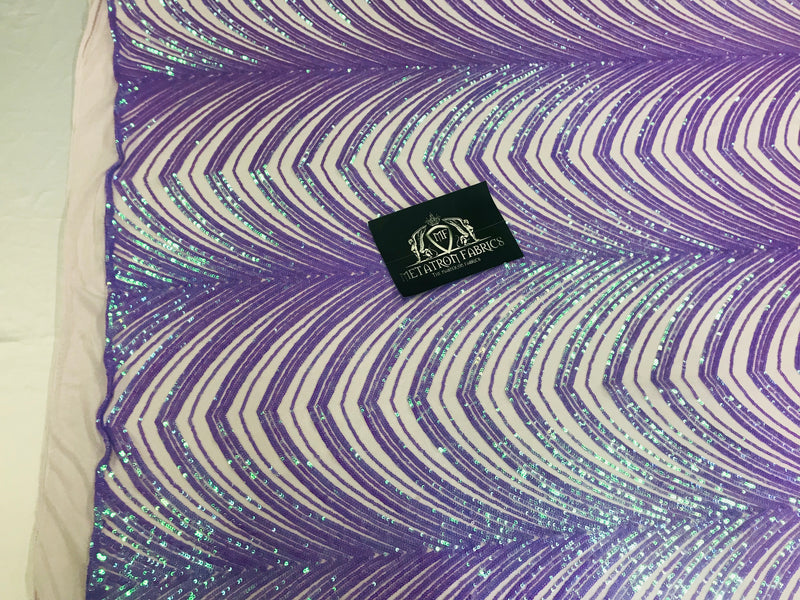 Sequins in Lines - Lilac / Aqua - Iridescent 4 Way Stretch Two Tone Design Sequins Fabric