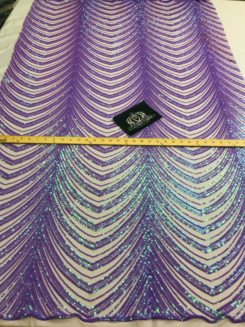 Sequins in Lines - Lilac / Aqua - Iridescent 4 Way Stretch Two Tone Design Sequins Fabric