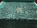 Sequins - Hunter Green - 4 Way Stretch Fancy Fabric Embroidered On Mesh Sold By The Yard