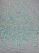 Damask Sequins Fabric - 4 Way Stretch Big Damask Sequins Fabric - Pick Color - 25 Yard Roll