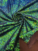 Mini Glitz Sequins Milliskin - Iridescent Green - 4 Way Stretch Milliskin Nylon Spandex Fabric Sold By Yard