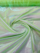 Crushed Organza - Iridescent Lime Green - 45" Sheer Crushed Organza Fabric Sold By Yard