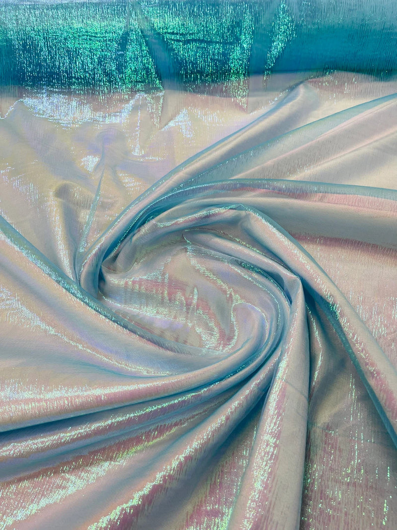 Crushed Organza - Iridescent Turquoise - 45" Sheer Crushed Organza Fabric Sold By Yard