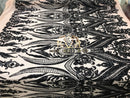 Black - Sequins 4 Way Stretch Fabric Embroidered On Mesh Sold By The Yard