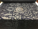 4 Way Stretch - Navy - Sequins Damask Design Fabric Embroidered On Mesh Sold By The Yard