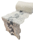 14" Metallic Floral Design Lace Table Runner - Ivory - Event Table Decor Runner Sold By Yard