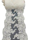 14" Metallic Floral Design Lace Table Runner - Ivory - Event Table Decor Runner Sold By Yard