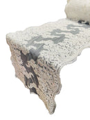 14" Metallic Floral Design Lace Table Runner - Ivory - Event Table Decor Runner Sold By Yard