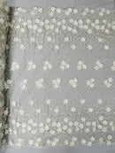 3D Floral Pearl Fabric - Ivory - 3D Triangle Flower Design on Mesh By Yard