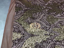 4 Way Stretch - Light Gold and Silver - Two Tone Flower Design Sequins On Stretch Mesh By The Yard