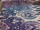 Big Damask Sequins Fabric - Purple - 4 Way Stretch Damask Sequins Design Fabric By Yard