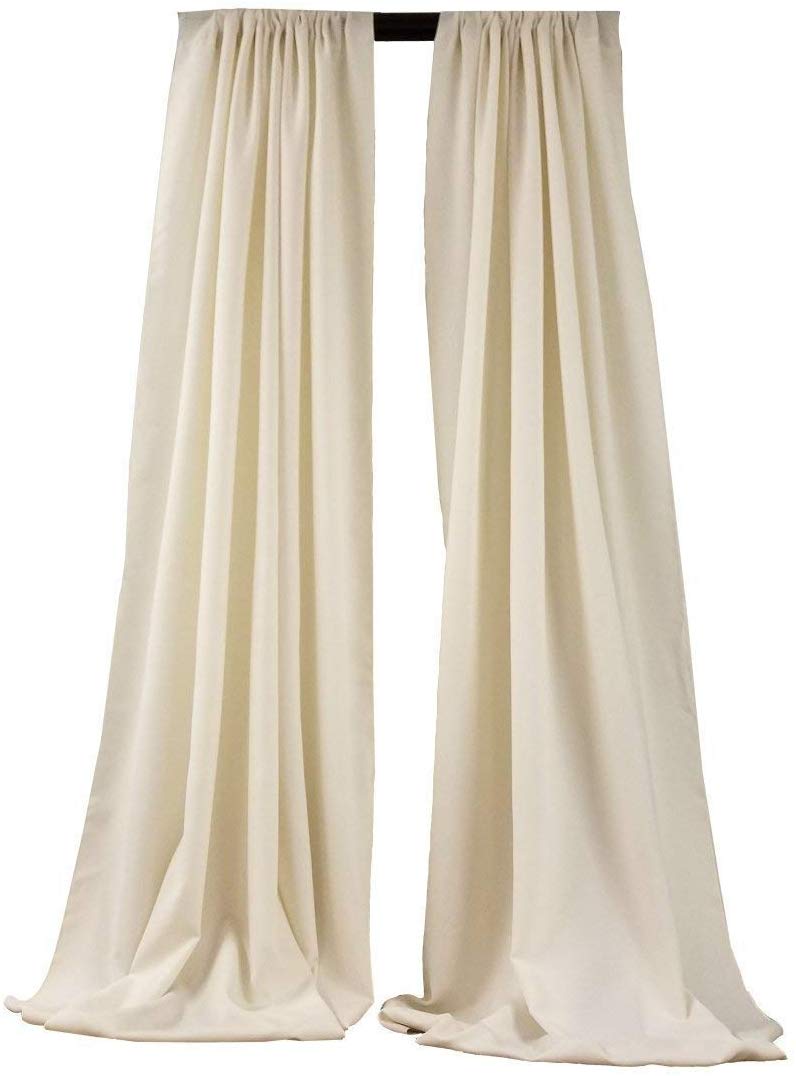5 Feet x 10 Feet - Ivory -  Polyester Backdrop Drape Curtains, Polyester Poplin Backdrop 1 Pair