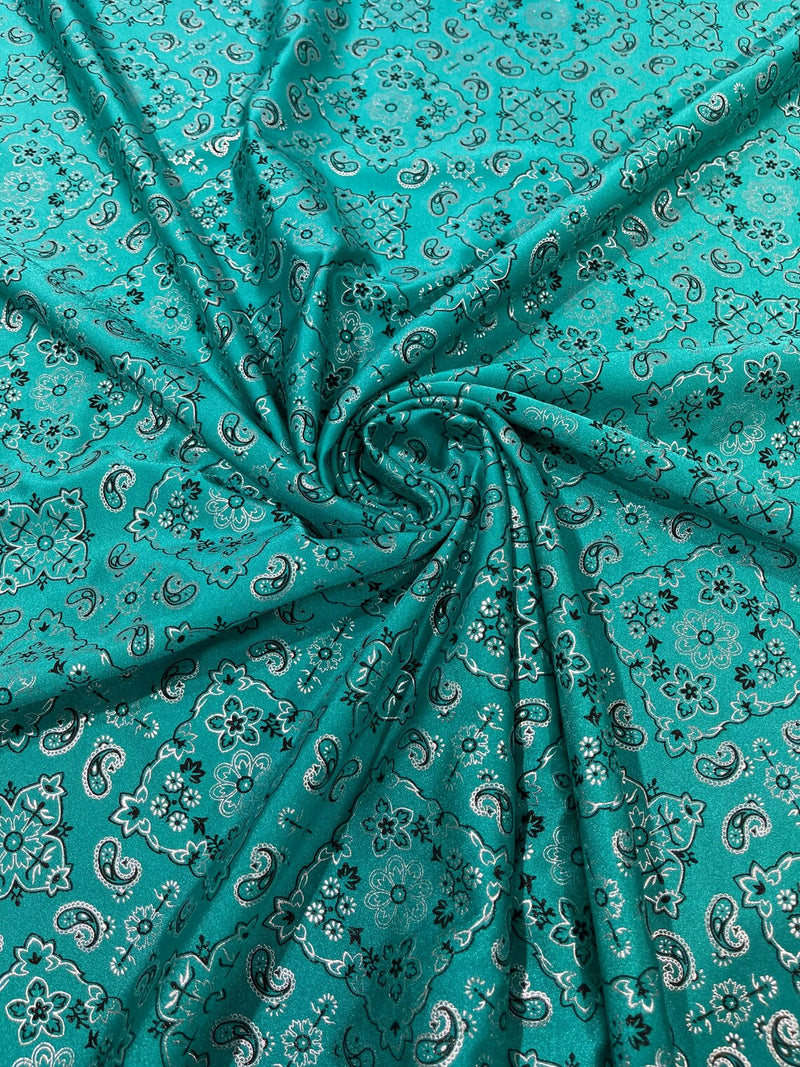Bandana Print Fabrics - Jade - Lycra Spandex Bandana Fabric Sold By The Yard