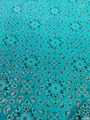 Bandana Print Fabrics - Jade - Lycra Spandex Bandana Fabric Sold By The Yard