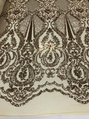 Sequins - Champagne - 4 Way Stretch Fancy Fabric Embroidered On Mesh Sold By The Yard