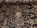 Two Tone Sequins - Black / Gold - 4 Way Stretch Fancy Design Mesh Fabric Sold By The Yard