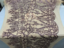 Two Tone Sequins - Dusty Rose/ Nude - 4 Way Stretch Fancy Design Mesh Fabric Sold By The Yard