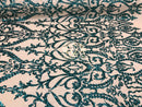 Two Tone Sequins - Teal / Nude - 4 Way Stretch Fancy Design Mesh Fabric Sold By The Yard