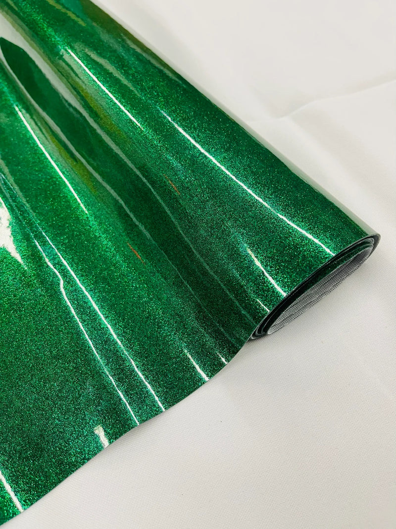 Vinyl Fabric - Kelly Green Shiny Sparkle Glitter Leather PVC - Upholstery By The Yard