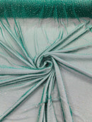 Power Mesh Polyester Rhinestone Fabric - Kelly Green - 4 Way Stretch Power Mesh Fabric Crystal Stones By Yard