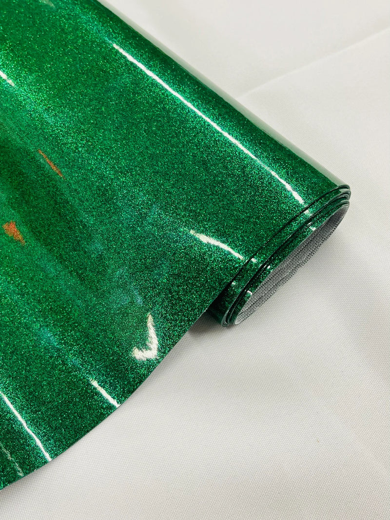 Vinyl Fabric - Kelly Green Shiny Sparkle Glitter Leather PVC - Upholstery By The Yard