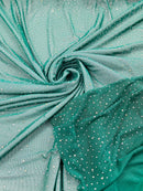 Power Mesh Polyester Rhinestone Fabric - Kelly Green - 4 Way Stretch Power Mesh Fabric Crystal Stones By Yard