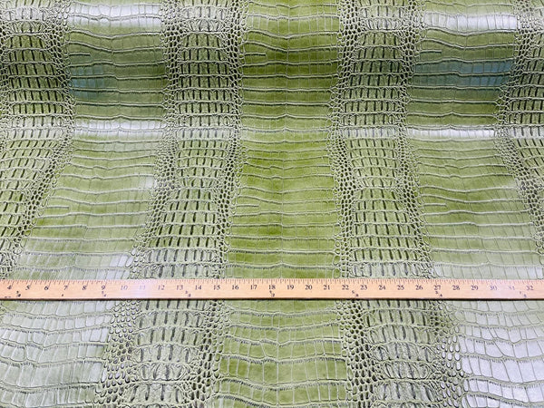 Crocodile Faux Leather Vinyl - Kiwi Green - Fabric 3D Scales Vinyl Crocodile Sold By Yard