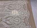 Sequins - White on Nude Mesh - 4 Way Stretch Fancy Fabric Embroidered On Mesh Sold By The Yard
