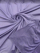 Power Mesh Polyester Rhinestone Fabric - Lavender - 4 Way Stretch Power Mesh Fabric Crystal Stones By Yard