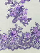 Floral 3D Rose Fabric - Lavender - Embroided Rose Flower Design Fabric Sold by Yard