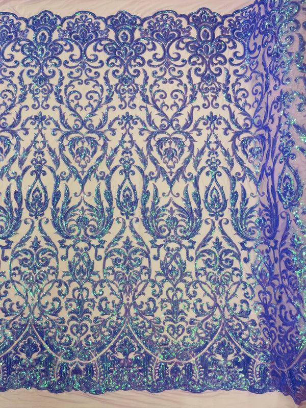 Damask Decor Sequins - Lavender Iridescent - 4 Way Stretch Design High Quality Fabric By Yard