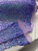 Damask Decor Sequins - Lavender Iridescent - 4 Way Stretch Design High Quality Fabric By Yard