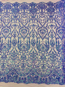 Damask Decor Sequins - Lavender Iridescent - 4 Way Stretch Design High Quality Fabric By Yard