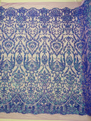 Damask Decor Sequins - Lavender Iridescent - 4 Way Stretch Design High Quality Fabric By Yard