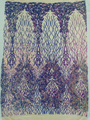 Fancy Leaf Design -  4 Way Stretch Embroidered Sequins Fabric - Pick Color - 25 Yard Roll