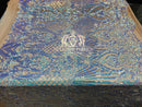 Iridescent Sequins - Lilac / Aqua - 4 Way Stretch Damask Design Fabric On Stretch Mesh By The Yard