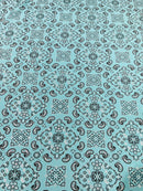Bandana Print Fabrics - Light Aqua - Lycra Spandex Bandana Fabric Sold By The Yard