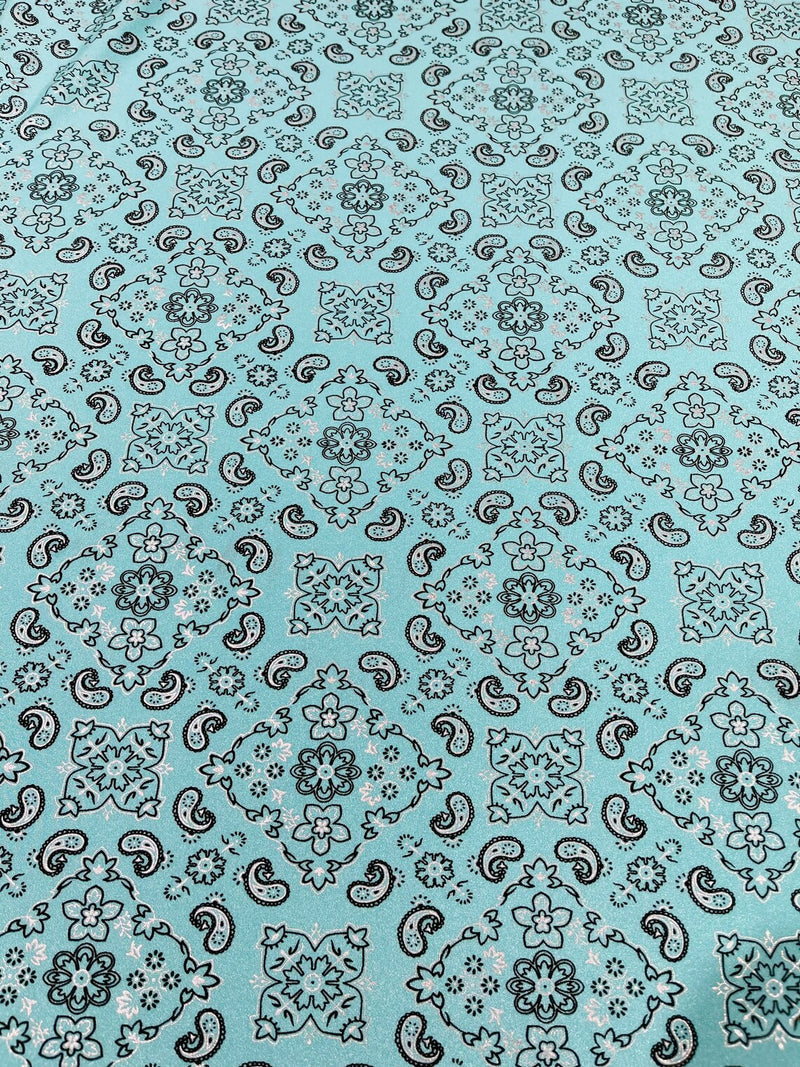Bandana Print Fabrics - Dark Turquoise - Lycra Spandex Bandana Fabric