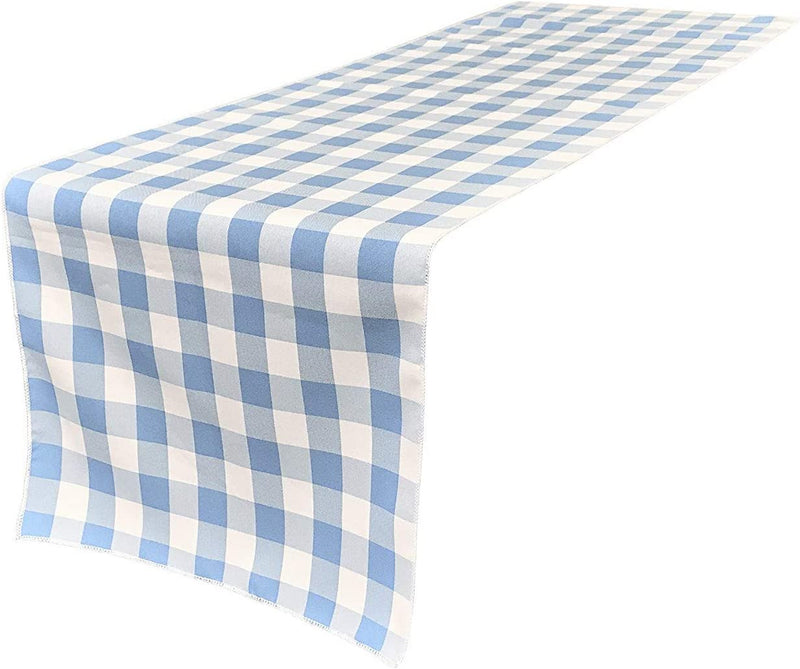 12" Checkered Table Runner - Light Blue / White - High Quality Polyester Poplin Fabric Table Runners (Pick Size)