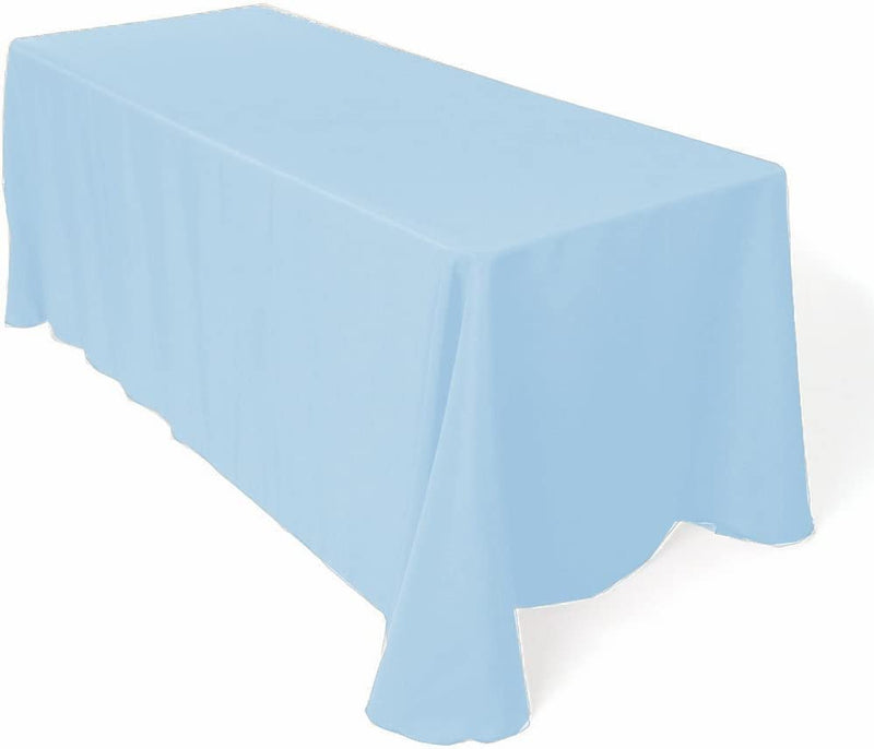 90" Solid Tablecloth - Light Blue - Polyester Poplin Rectangular Full Table Cover (Pick Size)