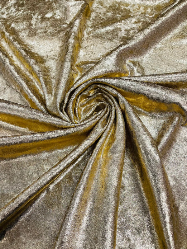 Foiled Stretch Velvet - Light Gold - 4 Way Stretch Velvet Foil Fabric - 60'' Wide Sold By The Yard