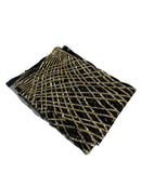 2 Way Stretch Diamond Fabric - Light Gold on Black Mesh - Geometric Diamond Design on Mesh By The Yard