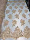Flower Lace Fabric - Floral Clusters Embroidered Lace Mesh Fabric - 25 Yard Roll