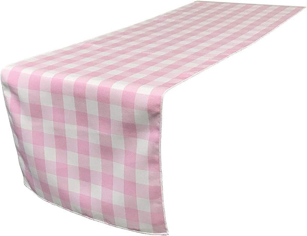 12" Checkered Table Runner - Light Pink / White - High Quality Polyester Poplin Fabric Table Runners (Pick Size)