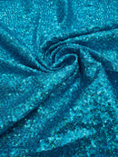 Mini Glitz Sequins Milliskin - Light Turquoise Holographic - 4 Way Stretch Milliskin Nylon Spandex Fabric Sold By Yard