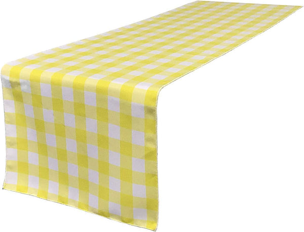 12" Checkered Table Runner - Light Yellow / White - High Quality Polyester Poplin Fabric Table Runners (Pick Size)